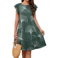 Ljetne haljine za žene iznad koljena kratki rukav ležerna A-line tiskana okrugla izrezna haljina za