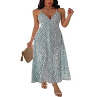 Avamo ženski bez rukava V izrez Spaghetti kaiševi na plaži Boho tropsko ljeto Maxi haljina