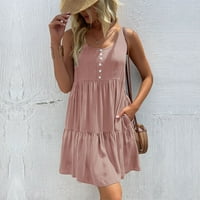 Lovskoo Žene Ljetne haljine sunce haljine od pune boje bez rukava haljina za spajanje ružičaste