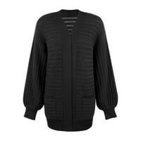 Ketyyh-CHN Cardigan džemperi za žene s dugim rukavima Otvoreni prednji džemperi Crni, XL