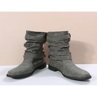 Rochimi Dame Lightweight modne čizme Udobne cipele visoke modne čizme Radni ležerni okrugli nožni prste mid-calf boot sive 7,5