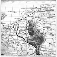 Prvi svjetski rat: Karta, C1918. Ngerman teritorija koji su zauzeli savezničke sile kako je definirano