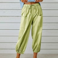 Lindreshi Duksevi za žene plus veličine modne žene ljeto dugme casual labavo pamučne i posteljine džepove pantalone