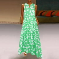 Žene plus veličina Ispiši dnevno casual bez rukava Vintage Bohemian V izrez Maxi haljina, zelena, xxxxl