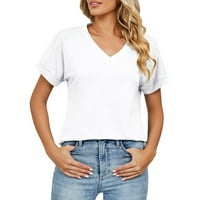Košulje za žene Dizajn ličnosti Boja Patchwork Kratki rukav V izrez Majica Labavi top bijela veličina