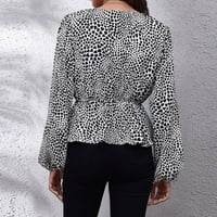 Baycosin šifon vrhovi za ženske majice V izrez Dugo puff rukava Tunike Ležerna ljetna bluza