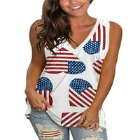 Beiwei Dame Basic V izrez Pulover Patriotska boemska bluza Žene SAD Zastava za odmor Tee