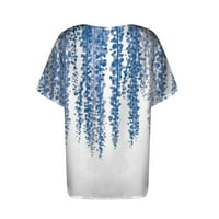 Ženske vrhove bluza Žene kratki rukav Ležerni grafički grafički otisci Summer V-izrez majice Plavi s