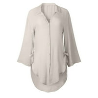 Qwertyu bluze za žene ljetne pamučne posteljine dugih rukava s dugim rukavima plus dugme za ključeve