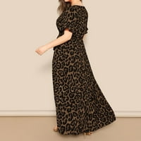 Žene Leopard Maxi haljina plus veličina zamotavanje Dubokog srušena haljina visokog struka remen rufflew haljina ženske midi haljine za jesenske kratke hlače žene ispod haljine kratkih rukava
