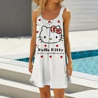 Hello Kitty Print Spaghetti remen Mini haljina Ljetnji ženski seksi V-izrez A-line CAMI haljine Dame Party Beach Senderss