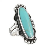 Široki simulirani tirkizni bali dizajn dizajn prsten. Sterling srebrni pojas plavi cz ženski veličine