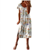 Ženska modna pulover Split Print Vintage Beach Style haljina s dugim rukavima