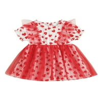 Seyurigaoka Toddler Djevojka za djecu Valentinovo Dress Heart Print Mesh Patchwork suknje s kratkim