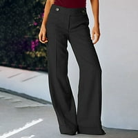 Feternal ženska modna casual puni gumb za boje detalj dvostruki džep na leđima džep labave široke pantalone