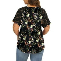 Ženske vrhove plus veličine za ispis ljetnih V izrez casual majice čipke kratkih rukava