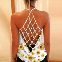 Amousa Womens Sunflower Print Sexy bluza prsluk modni spremnik Top Thirts Majice za žene