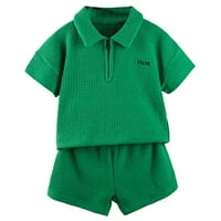 Entyinea Kids Ljetni sportski majica i kratke hlače Postavite Casual Pamuk Top i kratke hlače Set Set Green 4y