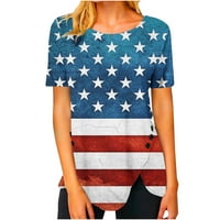 Yyeselk 4. jula košulja za žene asimetrična bočna gumba Ljeto okrugla vrata kratkih rukava Američka