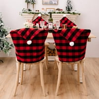 Navlaka božićne stolice, crvena i crna karirana stolica sa bijelom krznenom loptom