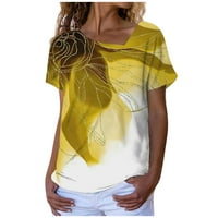 Apepal Womens Casual majice kratkih rukava Asimetrični V Vrući izrez Labavi fit Tunic Bluze žuto 2xl