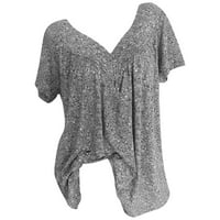 Wenini Plus Veličina Grafičke majice za žene Čvrsti tunički V-izrez kratkih rukava Ljetne majice Plaže