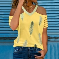 Ženska V-izrez od ramena T-majica Ležerne košulje Vintage Loose Short rukava Majica Žene Košulje Kratki
