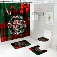 Sretan božićni tuš zavjesa sa neklizanim propisom, toaletnom prekrivom i prostirkom za kadu, crvenom