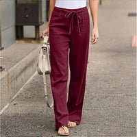 Hoksml labave hlače, ženske ležerne džepove za zavoj u boji elastične struke Udobne ravne hlače
