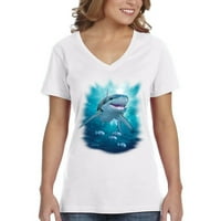 Xtrafly Odjeća Ženska Velika bijela morska riba ribolov na oceanu plivaju na majicu V-izrez