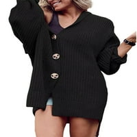 Glonme ženska odjeća dugi rukav pleteni džemperi Chunky pleteni kardigan džemper dame labavi kardiganci pletiva od vrat crna m