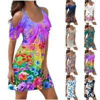 Ljetne haljine za žene prugasto crtano bez rukava sa rukavima na vratu Casual Beach Boho mini haljine