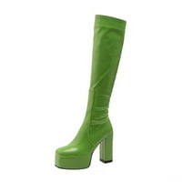 Homodles Ženske srednje koljena visoke čizme širokoplata Veličina visoke pete Kvadratne nožne cipele Greed Boots Green Veličina 9