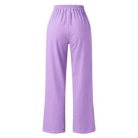 Hlače za žensku karošne džep široke pantalone za noge casual gumb elastični struk pamučne posteljine labave hlače za noge
