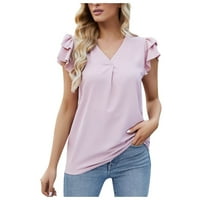 Žene V-izrez Modni čvrsti ženski kratki rukav labav bluza Majice Pink m