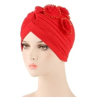 Puawkoer turbanski glava kapa za omotač za kosu cvjetne turske boemske glave etničke kape čula odjeća obuća i dodaci Jedna veličina crvena