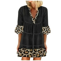 Miayilima mini haljine za žene modni casual leopard V-izrez s kratkim rukavima cvjetni print off rame