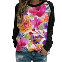 Žene dugih rukava Boja blok Tee majice Raglan rukav džemper okrugli vrat vrhovi cvjetni grafički duksevi