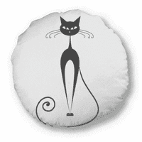 Elegantna crna mačka Ljubav životinja Art Outline Okrugli jastuk Jastuk za uređenje doma