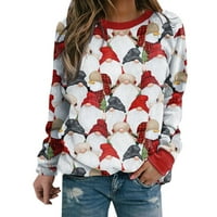 Amidoa Womens Božićni pulover vrhovi smiješna grafička casual bluza dugih rukava posada vrata labavi