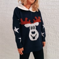 Clears Deagia džemperi s dugim rukavima za žene okrugli džemper sa okruglim vratom Zimski božićni ispis