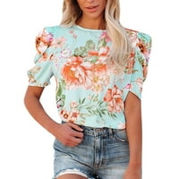 Žene T majice kratki rukav Okrugli vrat Dame Odjeća Proljeće Ljeto Odmor Moda Ležerne prilike na plaži