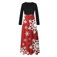 Haljina za žene, ženski casual vintage božićni print okrugli vrat Dugi rukav dress crvena 2xl