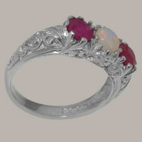 Britanci napravio je 9k bijeli zlatni prirodni Opal i rubin ženski prsten - veličine opcija - veličine