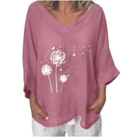 Oalirro ružičasti dugi rukavi za žene V izrez cvjetne tiskane majice za žene-m