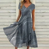 Guvpev Ženska haljina tiskana s dugim haljinom s V-izrezom - ležerne i stilski