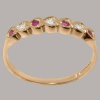 Britanci izrađeni čvrstih 9K ružičasti zlatni prsten s prirodnim dijamantskim i rubinskim ženskim vječnim
