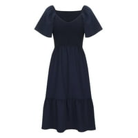 Bazyrey ženske haljine ljetne kratkih rukava A-line haljine ženske solidne modne haljine V-izrez plava 2xl