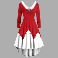 Božićne kostime za žensko odobrenje plus veličina haljina Čvrsta dugi rukav krzneni V-izrez nacrtaj