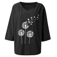 Žene Ljeto Jesen Basic Plain Tees Majica dugih rukava Dandelion Tisak T-majice Ležerne prilike Comfy